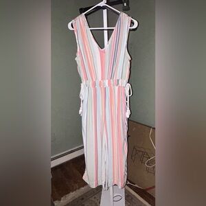 Striped V-Neck Sleeveless Jumpsuit in Pastel Multicolor